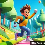 테일즈런너 계급별 플레이 스타일 - A dynamic scene of a beginner player character in a colorful, whimsical racing game environment, wea...