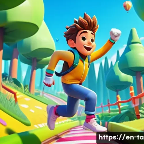 테일즈런너 계급별 플레이 스타일 - A dynamic scene of a beginner player character in a colorful, whimsical racing game environment, wea...